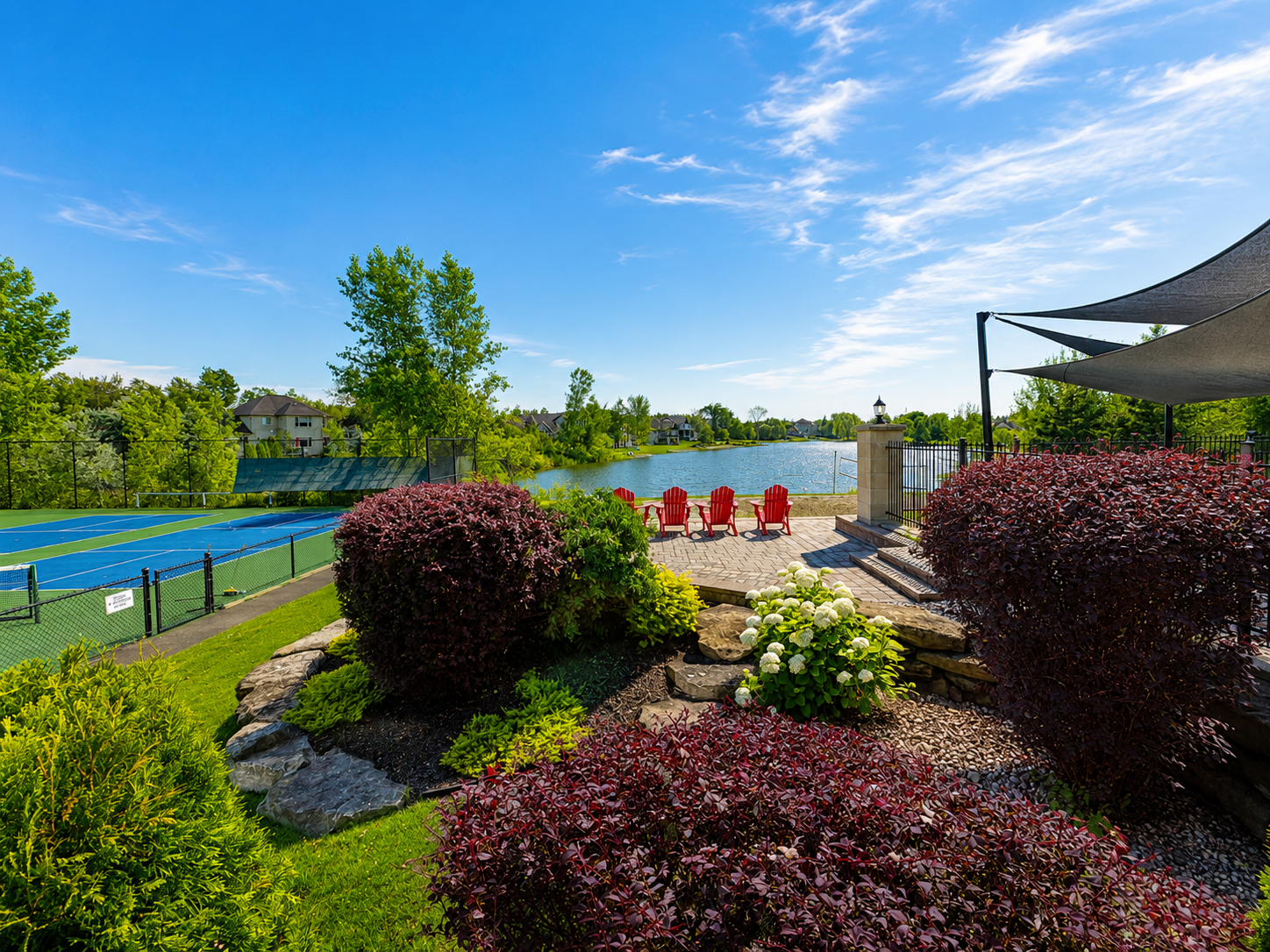 Manicured waterfront grounds